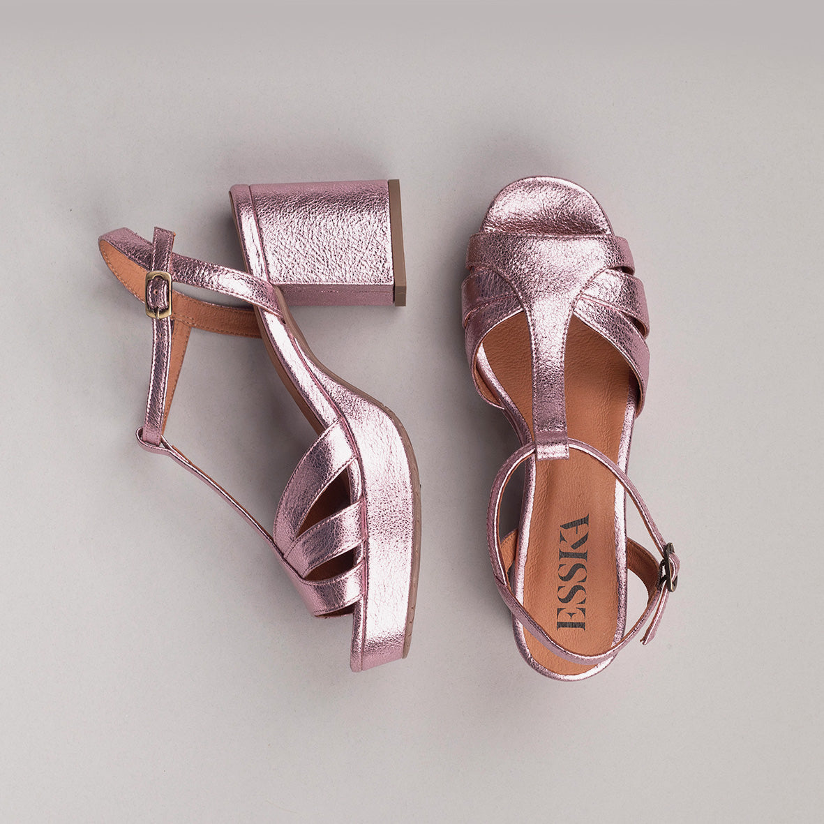 Charlie Metallic Pink Mid Sandal by Esska