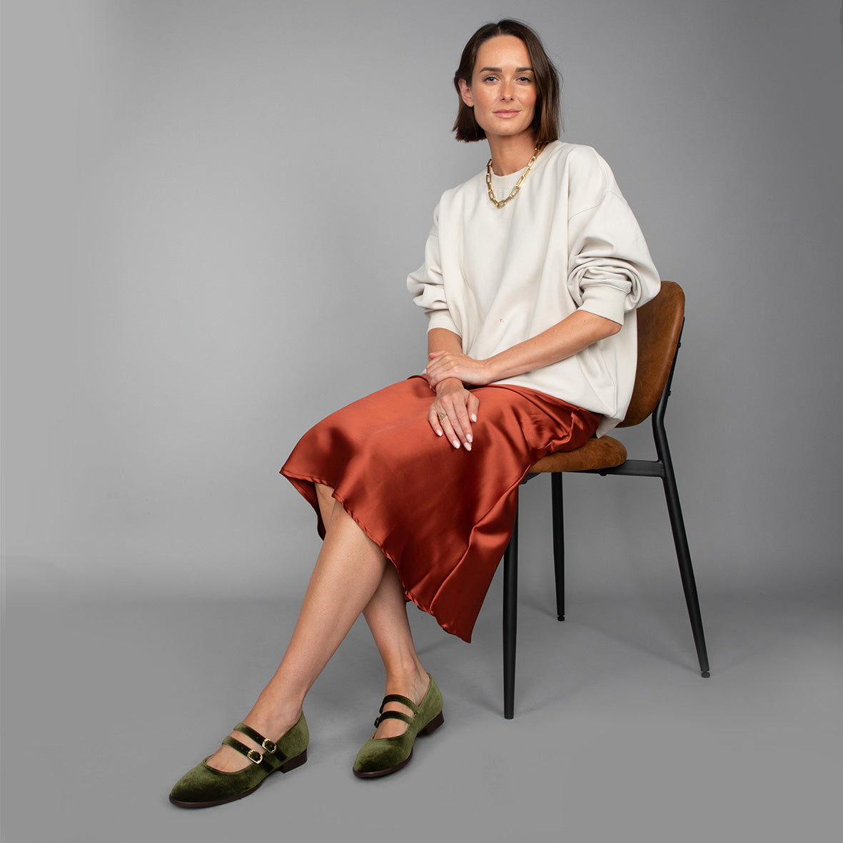 Anya Velvet Green Flat Shoe by Esska