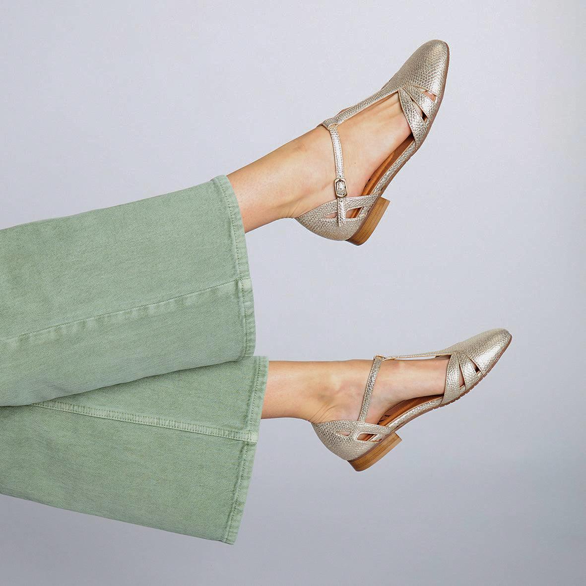 Aurora WIDE Vegan Embossed Platinum Flat Shoe by Esska