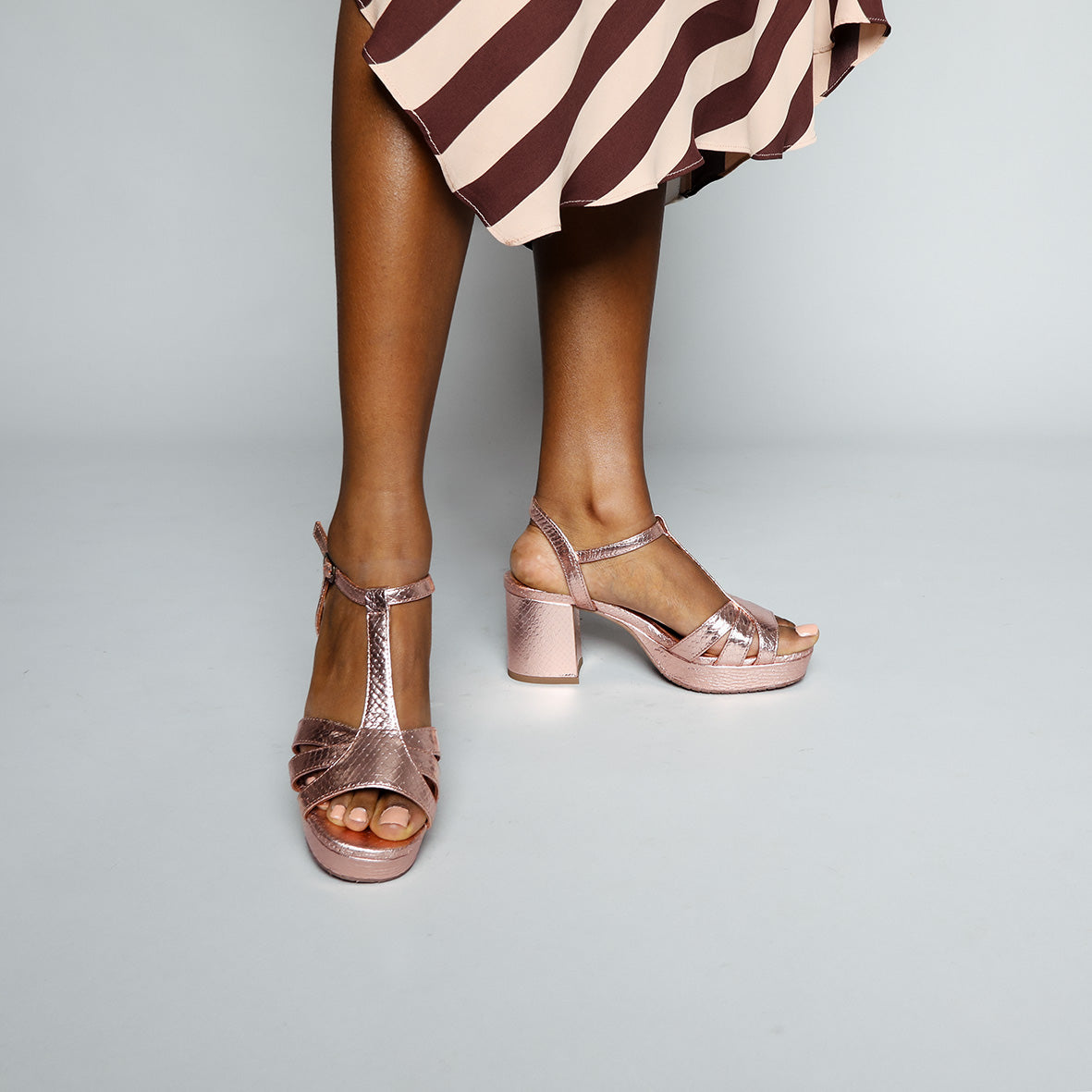 Charlie Metallic Dusty Pink Mid Sandal by Esska