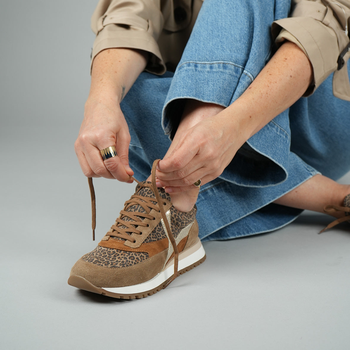 Cinda Leopard Light & Sand Trainer by Esska