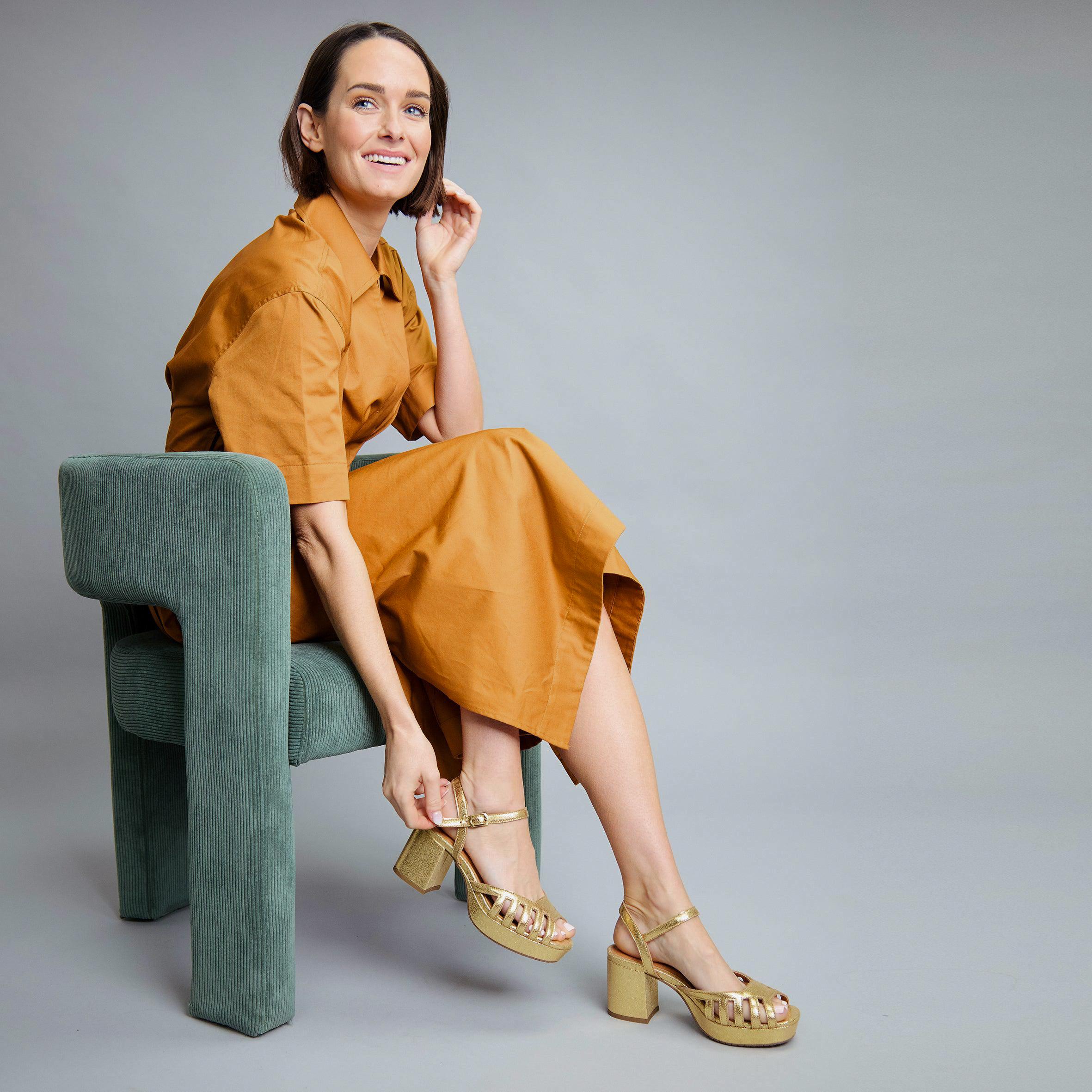 Cristi Vegan Gold Mid Sandal by Esska