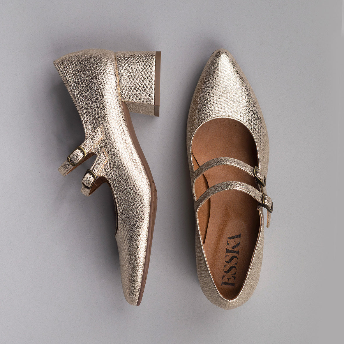 Laura Vegan Embossed Platinum Low Shoe by Esska